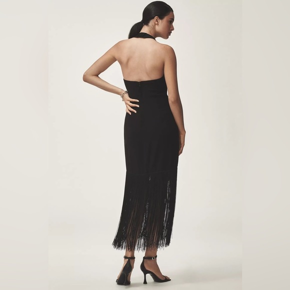 NWT! Anthropologie Hutch Plunge Halter Fringe Knit Midi Dress - Size XL 🐌 - Picture 3 of 5